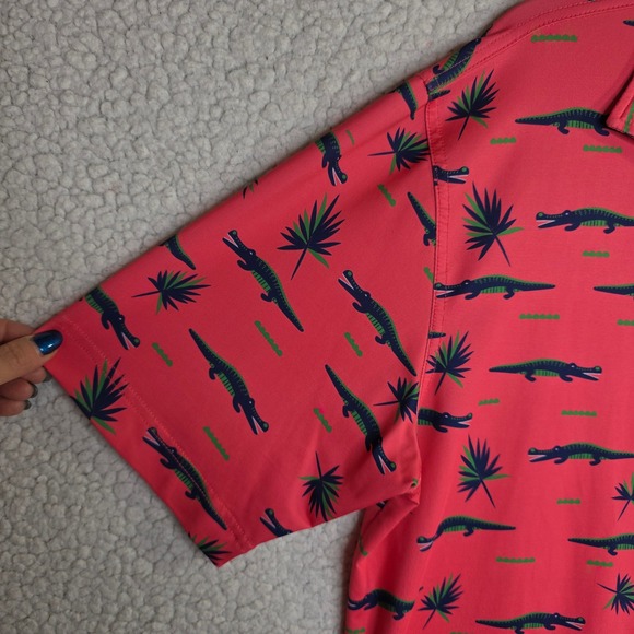 Waggle M"s XL Pink Alligator Palm Tree Golf Polo Shirt Unique Golf Outdoors Fun - Picture 16 of 16